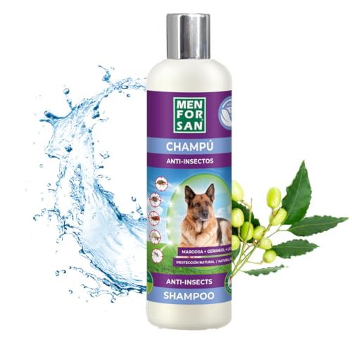 Menforsan Shampoo Insetto Repellente Per Cani | Con 3 Principi Attivi Naturali: Margosa, Geraniolo E Lavandino | Protegge Dagli Insetti | Agrumi | 1L