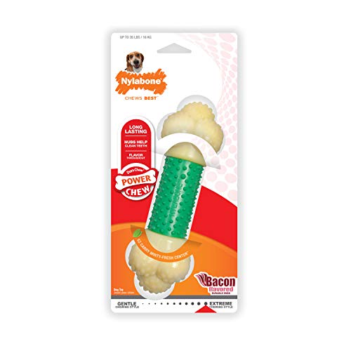 Nylabone Osso Masticabile Doppia Azione Extreme Double Action Chew Bone | Giocattolo Masticabile Per L'Igiene Dentale Dei Cani | Gusto Bacon | Medium
