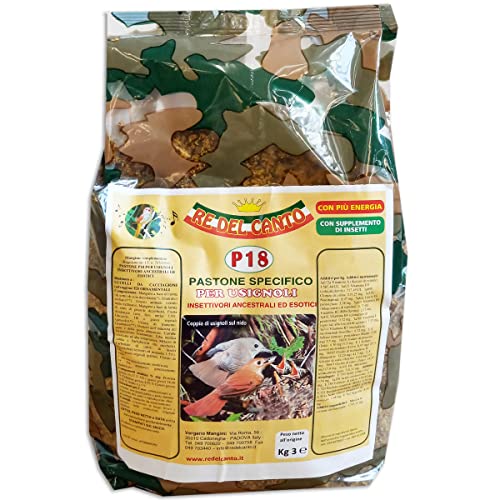 Re Del Canto, P18, 1 Pack Da 3Kg, Mangime Per Uccelli Insettivori, Pastoncino Morbido Per Richiami, Alta Energia, Pastone Per Usignolo, Merlo, Tordo,