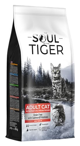 The Soul Of The Tiger - Cibo Secco Per Gatti Adulti Sterilizzati, Senza Frumento, A Base Di Salmone E Patate, Formula Delicata, 8 Kg