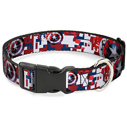Collare A Clip In Plastica Con Fibbia - Captain America Shield Digital Camo Blu/Bianco/Rosso