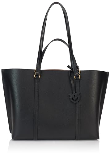Pinko Carrie Shopper Big Pelle Bottalata, Borsa Donna, Z99Q_Nero-Antique Gold, Taglia Unica