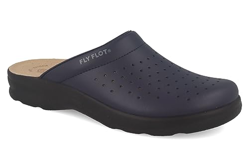 Fly Flot | Man Professional, Zoccoli Sanitari Uomo, Ciabatta Con Tomaia In Pelle Forata, Sottopiede In Pelle Scamosciato, Blu, 41