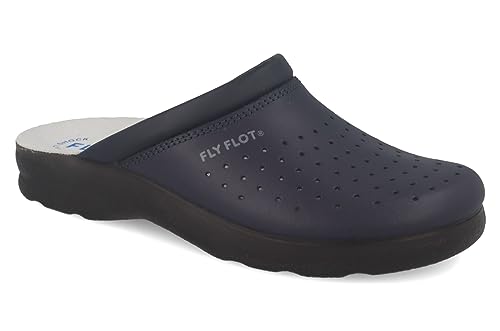 Fly Flot | Man Professional, Zoccoli Sanitari Uomo, Ciabatta Con Tomaia In Pelle Forata, Sottopiede In Pelle Scamosciato, Blu, 45