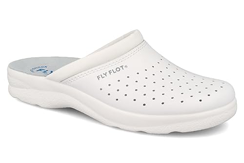 Fly Flot | Man Professional, Zoccoli Sanitari Uomo, Ciabatta Con Tomaia In Pelle Forata, Sottopiede In Pelle Scamosciato, Bianco, 44