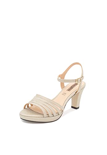 Queen Helena Sandali Casual Eleganti Con Tacco Medio E Cinturino Alla Caviglia Donna S2805 (Oro, Numeric_38)