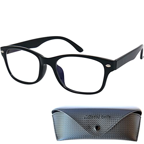 Mini Brille Occhiali Anti Luce Blu Con Lenti Rettangolari Trasparenti, Custodia In Omaggio, Montatura In Plastica (Nero), Computer Occhiali Da Lettura