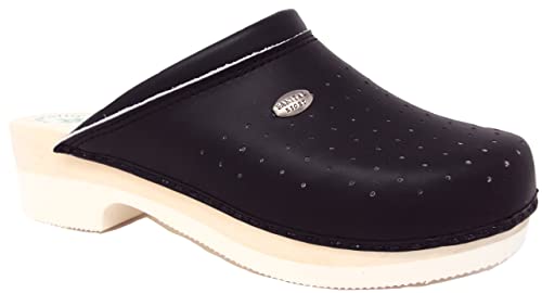 Sanital Light Sanitella 2750 Nero Zoccoli Sottopiede Vero Legno Fondo Micro Leggero Rigato Tomaia Pelle