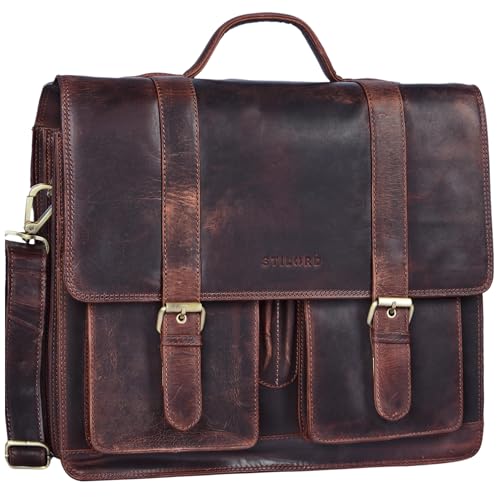 Stilord 'Marius' Borsa In Pelle Da Insegnante Grande Xl Professore Portadocumenti A Tracolla Per L'Ufficio Lavoro A4 Raccoglitori In Cuoio Uomo Donna,