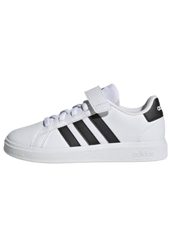 Adidas Grand Court Elastic Lace And Top Strap Shoes, Sneaker Unisex - Bambini E Ragazzi, Ftwr White Core Black Core Black, 28 Eu