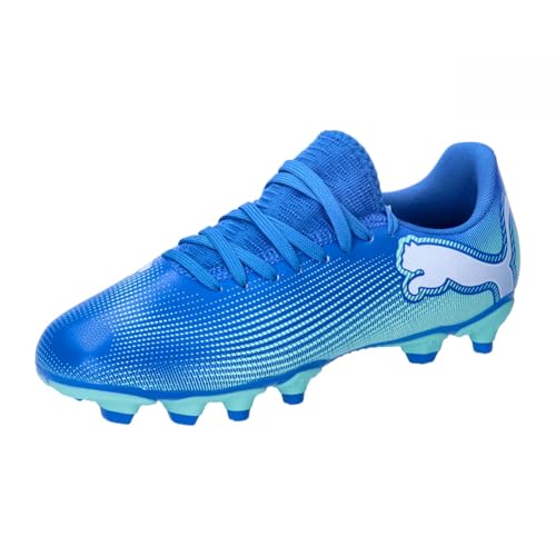 Puma Future 7 Play Fg/Ag Jr, Soccer Shoe Unisex-Adulto, Hyperlink Blue-Mint White, 38 Eu