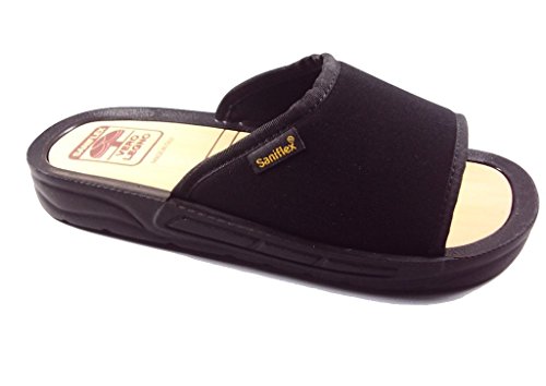 Saniflex Ciabatte Uomo - Art. 51 Made In Italy Sottopiede In Vero Legno Nero 44
