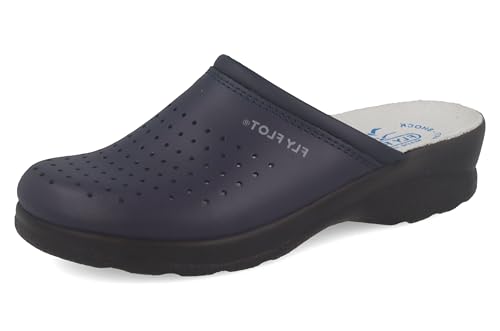 Fly Flot | Woman Professional, Zoccoli Sanitari Donna, Ciabatta Con Tomaia In Pelle Forata, Sottopiede In Pelle Scamosciato, Blu, 41