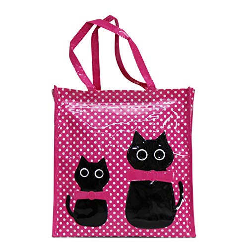 Or&My Shopper Borsa Donna In Plastica Busta Spesa Casual Universale Fantasia Gattini (Fuxia, Media)