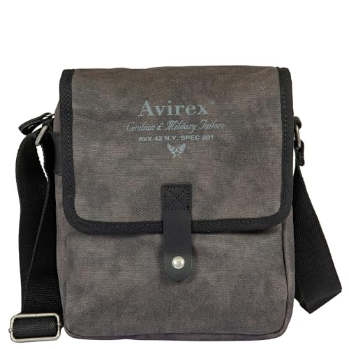 Avirex, Borsello Medio Con Patta Frontale, Con Tracolla Regolabile, In Canvas Spalmato Con Parti In Ecopelle, Tracolla Da Uomo, Collezione Pasadena, P