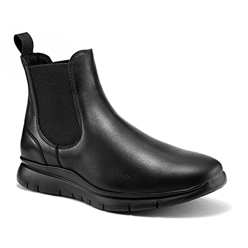 Frau, Stivaletto Casual Uomo In Pelle Nera, Con Elastico Bilaterale E Pull Up Sul Retro, Sottopiede In Lycra, Suola In Gomma Ultra Leggera Ed Estremam