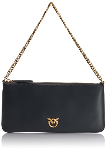 Pinko Horizontal Flat Vitello Seta, Borsa Donna, Z99Q_Nero-Antique Gold, Taglia Unica