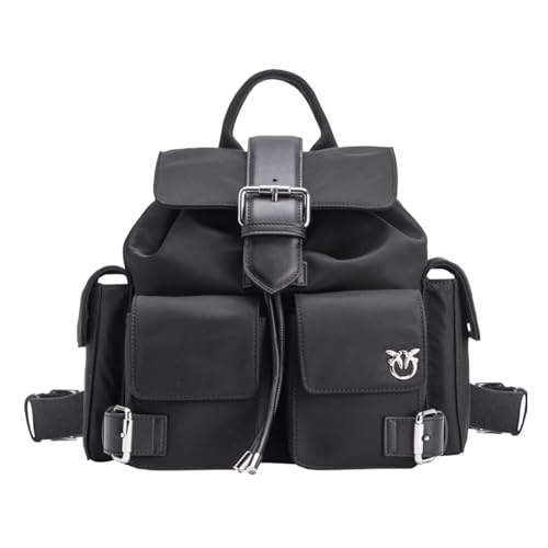 Pinko Pocket Backpack Recycled Material, Zaino Donna, Z99N_Nero Limousine-Shiny Nickel, U