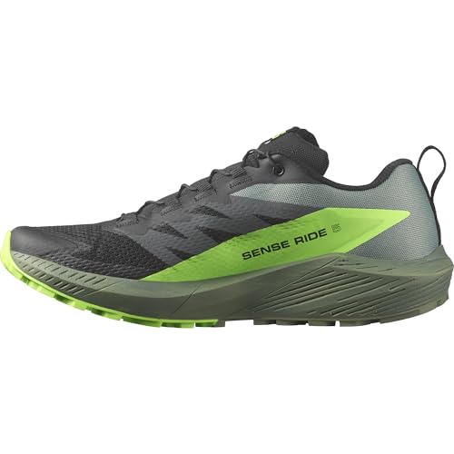 Salomon Sense Ride Scarpe Da Trail Running Da Uomo, Ammortizzazione E Reattività, Grip Versatile, Tomaia Leggera, Black/Laurel Wreath/Green Gecko, 42