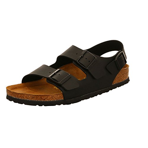 Birkenstock Classic Milano Birko-Flor Softfootbed - Sandali Unisex - Adulto, Nero (Black Leather Upper), 43 (Stretta)