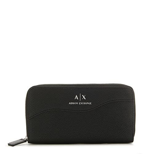 Armani Exchange Wallet Zip Around, Portafoglio Bi-Fold Donna, Nero, Einheitsgröße