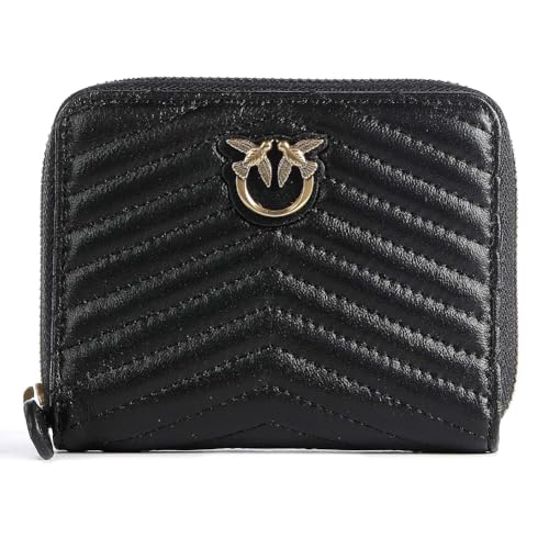 Pinko Taylor Zip Around Sheep Nappa, Accessori Da Viaggio-Portafogli Donna, Z99Q_Nero-Antique Gold, U