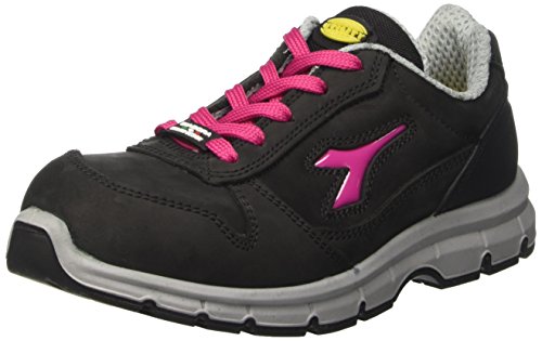 Utility Diadora Run Low S3 Scarpe Da Lavoro, Unisex Adulto, Src, Nero (Nero/Rosso Fucsia), 38 Eu (5 Uk)