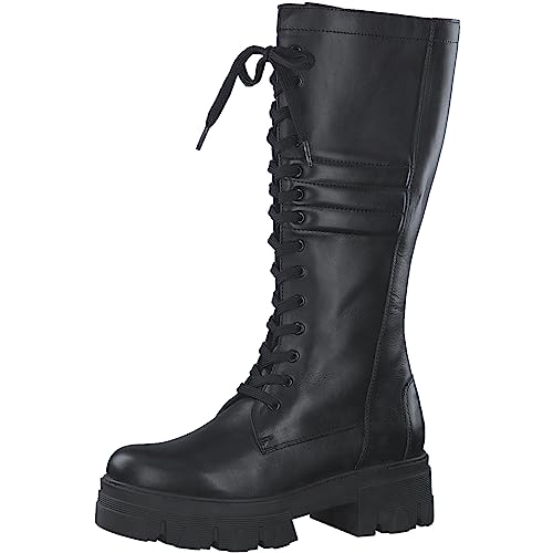Marco Tozzi Stivali Alti Donna Senza Tacco In Pelle Zeppa, Black, 38 Eu