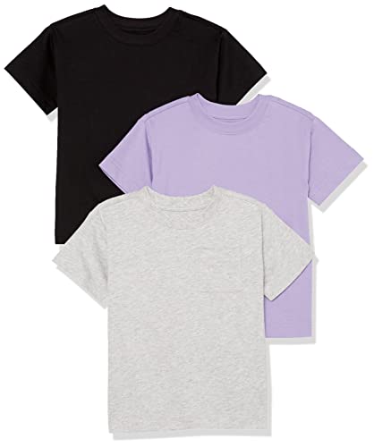 Amazon Essentials T-Shirt A Maniche Corte Stile Moderno Unisex Bambini E Ragazzi, Pacco Da 3, Grigio Puntinato/Nero/Porpora, 5 Anni