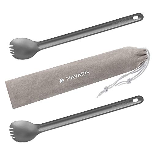 Navaris Set 2X Posate Da Campeggio In Titanio - Posata Spork 2In1 Forchetta Cucchiaio Ultra Leggero Per Camping Trekking Picnic - Custodia Inclusa