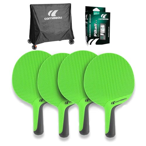 Cornilleau - Pacchetto 4 Racchette Da Ping Pong Per Esterni + 1 X Copertura Protettiva Tavolo Da Ping Pong + 6 Palline Da Esterno