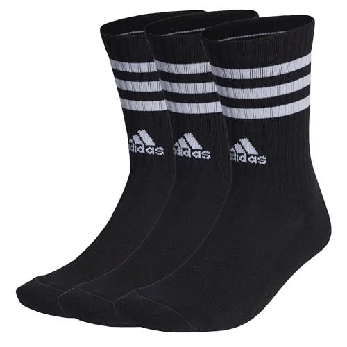 Adidas 3-Stripes Cushioned Crew Socks 3 Pairs, Calzini Unisex - Bambini E Ragazzi, Black/White, Xxl (Pacco Da 3)