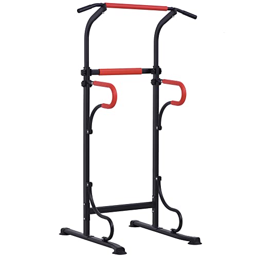 Homcom Barra Per Trazioni Power Tower Stazione Fitness Multifunzione Con Altezza Regolabile 171-219Cm Nero Rosso
