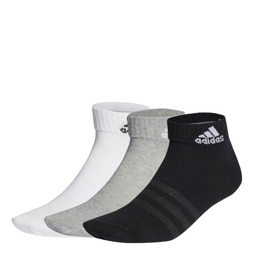 Adidas Thin And Light Ankle Socks 3 Pairs, Calzini Alla Caviglia Unisex - Adulto, Medium Grey Heather/White/Black, 42-45