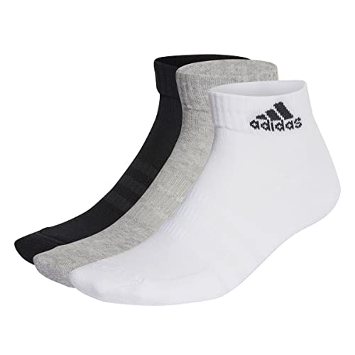 Adidas Unisex - Adulto Cushioned Sportswear Ankle Socks 3 Pairs, Medium Grey Heather / White / Black, 48-51
