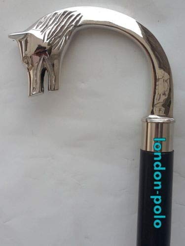 Alfiya Nautical Store Bastone Da Passeggio In Legno Placcato Argento Testa Di Lupo Stile Vintage Ottone