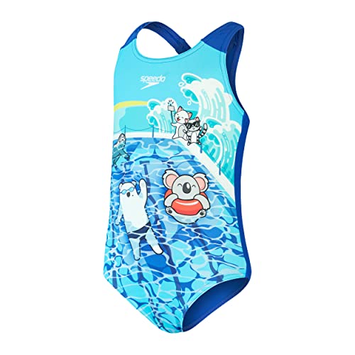 Speedo Bambina Digital Printed Costume Intero, Azzurro/Giallo/New Turquoise/Cobalto, 4 Anni