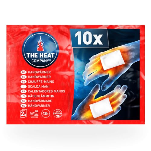 The Heat Company Scaldamani - 10 Paia - Extra Caldo - Cuscini Termici - 12 Ore Mani Calde - Pronti All'Uso - Autoriscaldante - Puro Naturale
