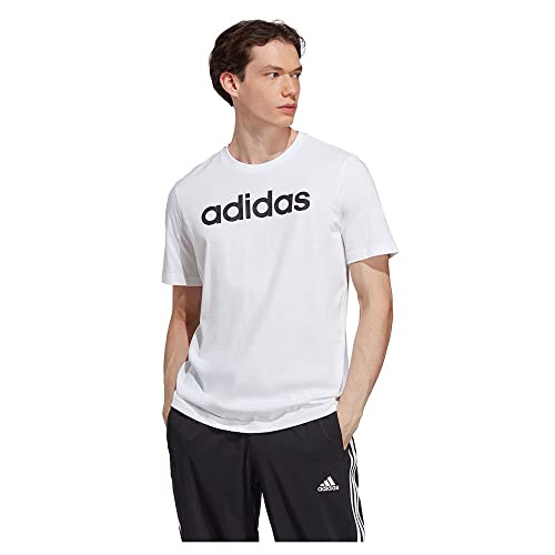 Adidas Essentials Single Jersey Linear Embroidered Logo Short Sleeve T-Shirt, Maglietta Uomo, White/Black, Xl
