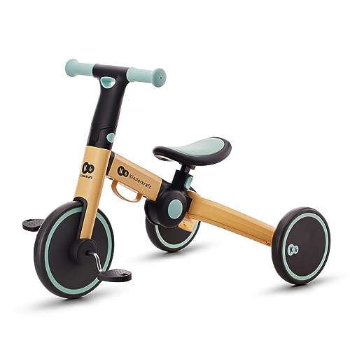 Kinderkraft Triciclo 3In1 4Trike, Mini Bici, Carrello, Sella Regolabile, Pieghevole, Da 12 Mesi A 5 Anni, Giallo+Blu