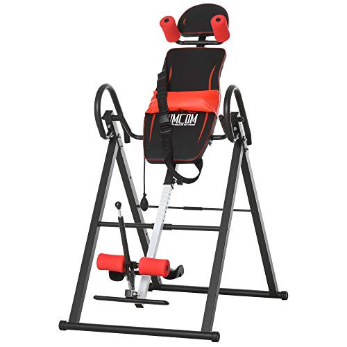 Homcom Panca A Inversione Con Angolazione E Altezza Regolabile E Poggiatesta, Panca Inversa In Acciaio E Plastica, 79X114X153 Cm, Rosso E Nero