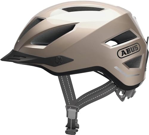 Abus, Casco Da Città Abus Pedelec 2.0, Casco Da Bici Con Luce Posteriore E Copertura Antipioggia, Per Il Traffico Cittadino, Per Uomo E Donna, Oro, Ta