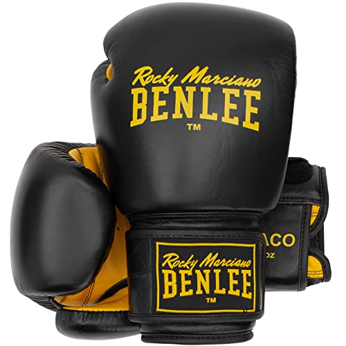 Benlee Rocky Marciano Unisex - Adulto Draco Leather Boxing Glove, Black/Yellow, 12 Oz