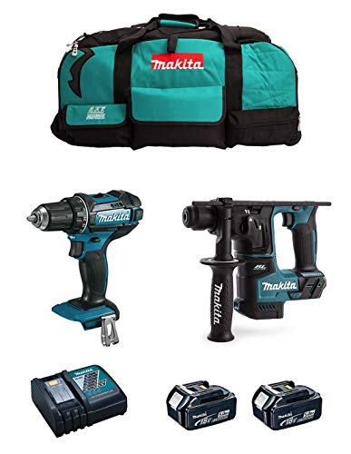 Makita Kit Mk201 (Trapano Avvitatore Ddf482 + Tassellatore Dhr171 + 2 Batterie 5,0 Ah + Caricabatterie + Lxt600)
