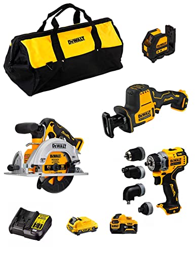 Dewalt Kit D12K404 (Dcs512 + Dcs312 + Dcd703 + Dce088 + 1 Batteria 3,0 Ah + 1 Batteria 5,0 Ah + Caricabatterie + Borsa)