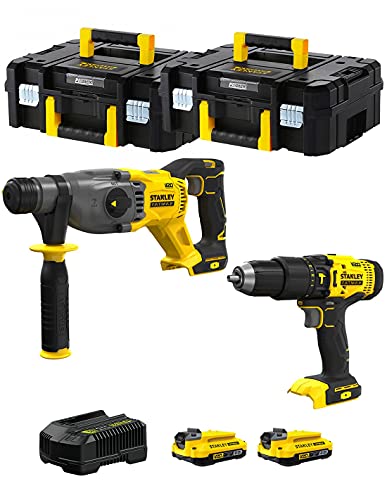 Stanley Fatmax Kit Svk200 (Tassellatore Sfmch900 + Trapano A Percussione Sfmcd711 + 2 Batterie 2,0 Ah + Caricabatteria + 2 X Tstak Ii)