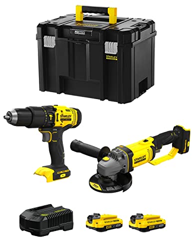 Stanley Fatmax Kit Svk212 (Trapano A Percussione Sfmcd711 + Smerigliatrice Sfmcg400 + 2 Batterie 2,0 Ah + Caricabatteria + Tstak Vi)