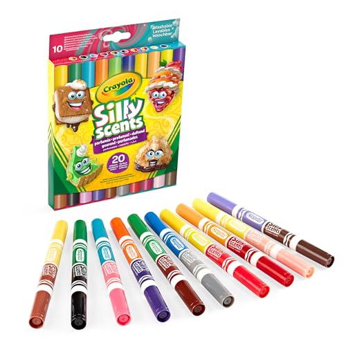 Crayola - Silly Scents, Pennarelli Profumati Lavabili Doppia Punta Maxi, Confezione Da 10 Pezzi, 20 Colori E 20 Profumi Differenti, Per Scuola E Tempo