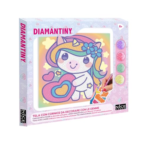 Diamantiny Design Art Kawaii Unicorno Con Cuore Su Tela, Multicolore, 90038