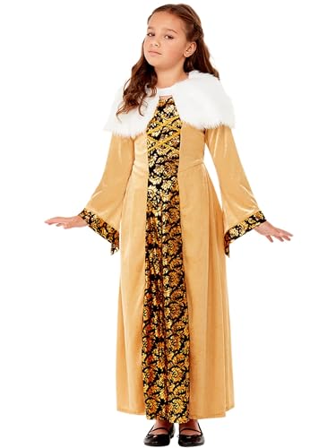 Smiffys Costume Da Contessa Medievale Di Lusso, Oro, Vestito E Mantello